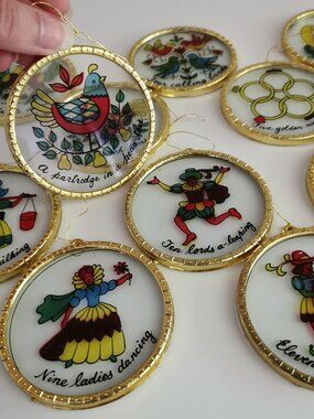 Twelve Days of Christmas Vintage Ornament Set Suncatchers Plastic Trim a Tree